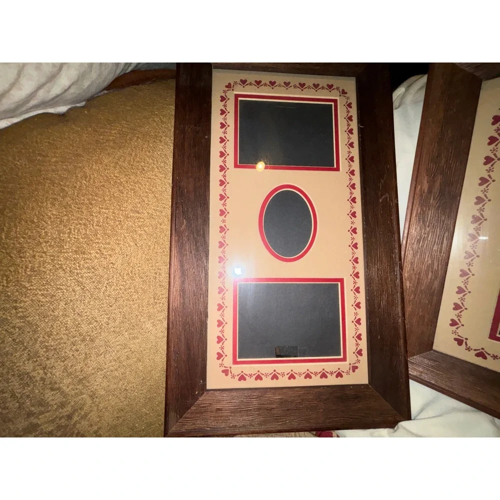 Vintage Wooden Multi Photo Collage Frames Set of 2 Heart Border Brown Wood Grain